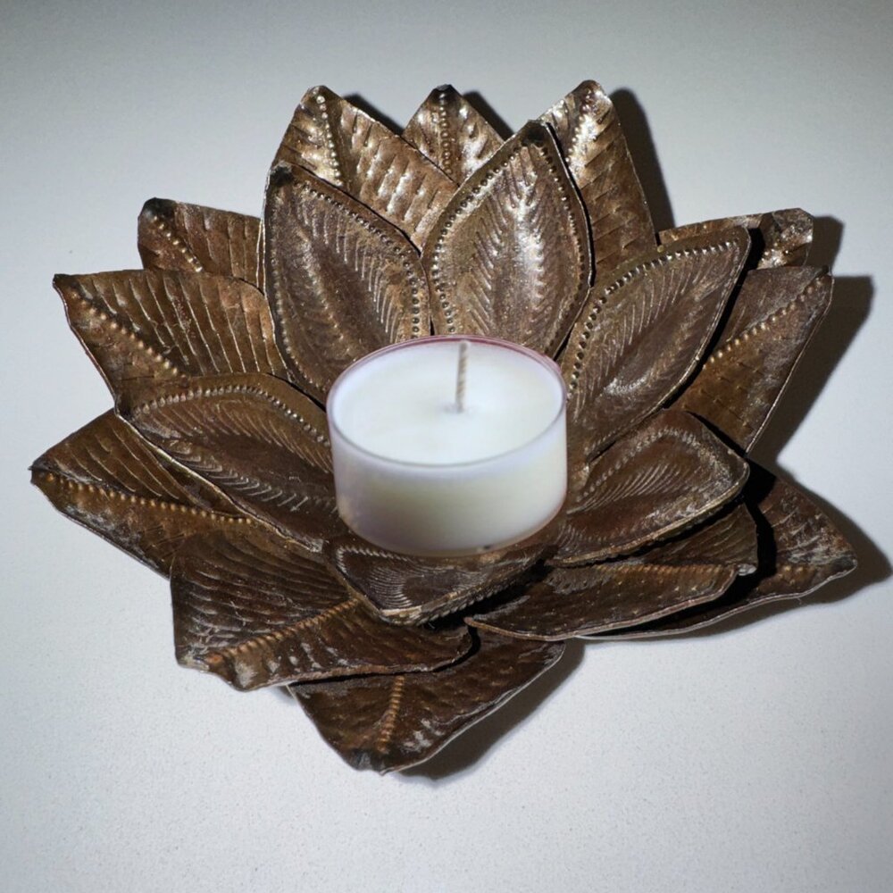 Metal Tea Light Votive Candle Holder Lotus Flower *read*
